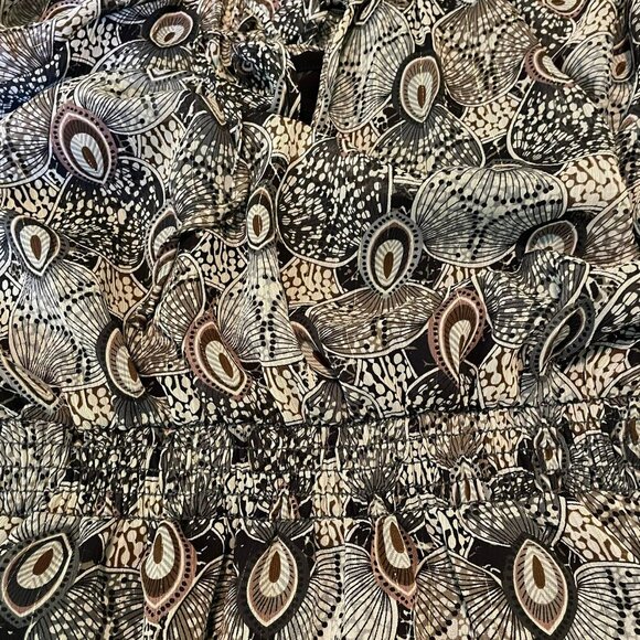Veronica M Catia Peacock Chiffon Smocked Midi Dress in Feather Print Size L - Picture 7 of 8